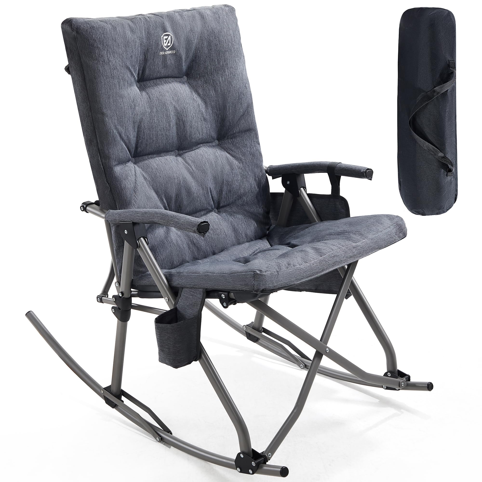 EVER ADVANCED Oversized Folding Rocking Camping Chair - Heavy Duty 400lb Capacity Padded Portable Rocker for Adults - Perfect for Patio, Lawn, Beach, Backyard, Picnics & Outdoor Relaxation - Grey