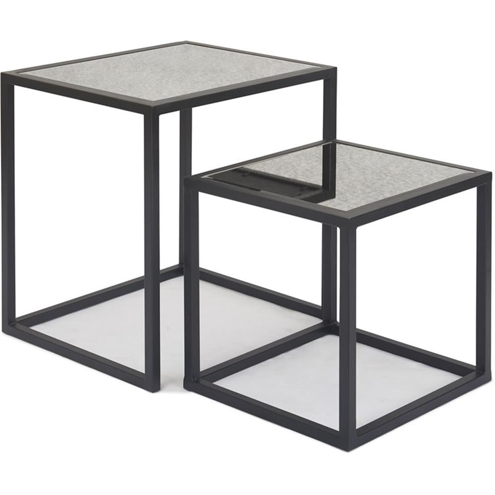 Finch Gramercy Black Mirrored Accent Tables - Set of 2 Modern Side Tables for Living Room, Bedroom & Entryway Decor