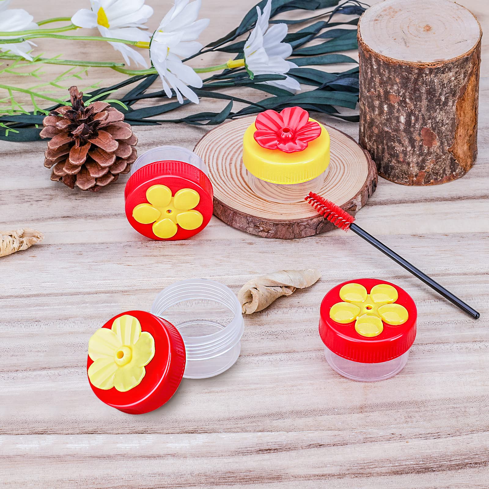 AIEX Handheld Hummingbird Feeder Set - 4 Flower Cups & Brush for Outdoor Bird Watching
