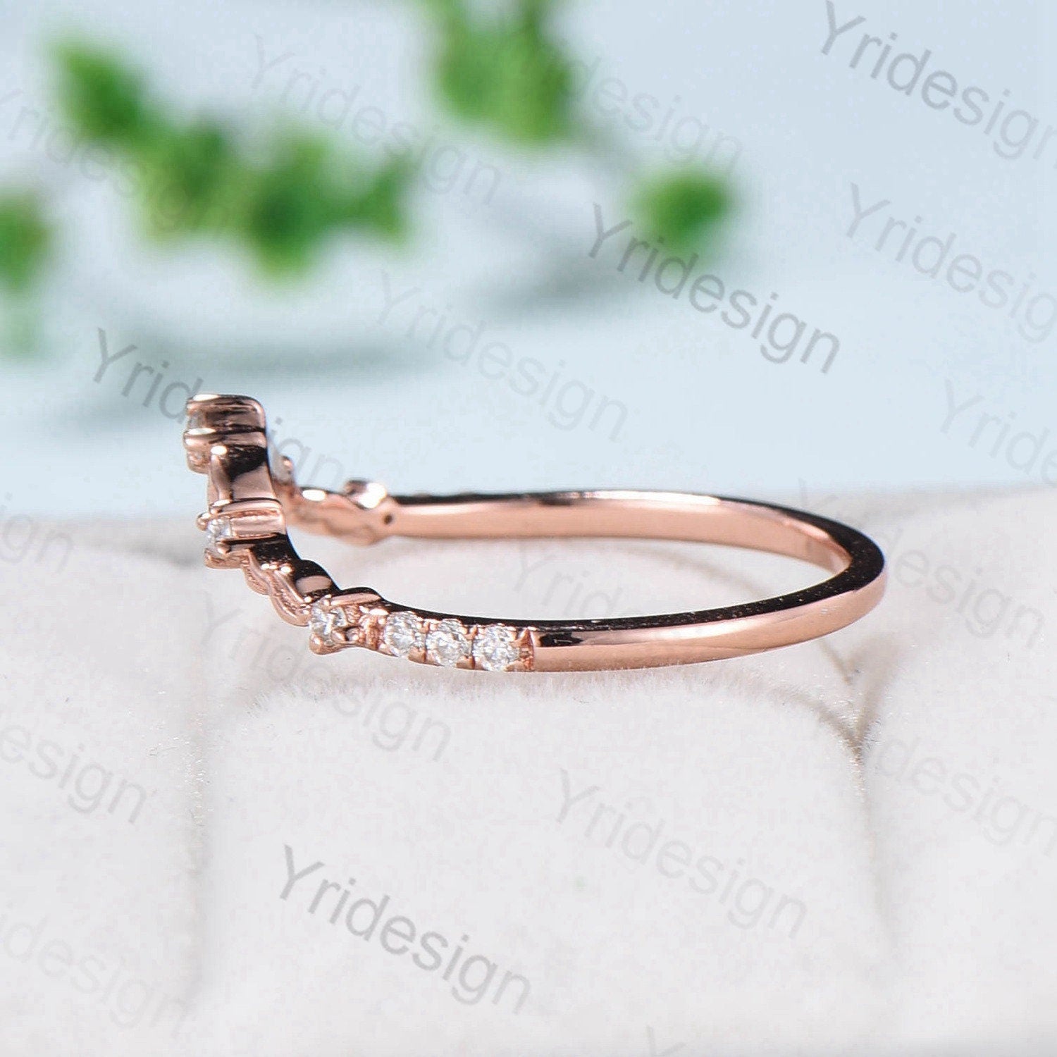 Elegant Curved V-Shaped Rose Gold Wedding Band for Women - Twisted Diamond & Moissanite Stacking Ring Set, Art Deco Inspired Matching Band | Perfect for Anniversaries, Engagements & Everyday Luxury Jewelry
