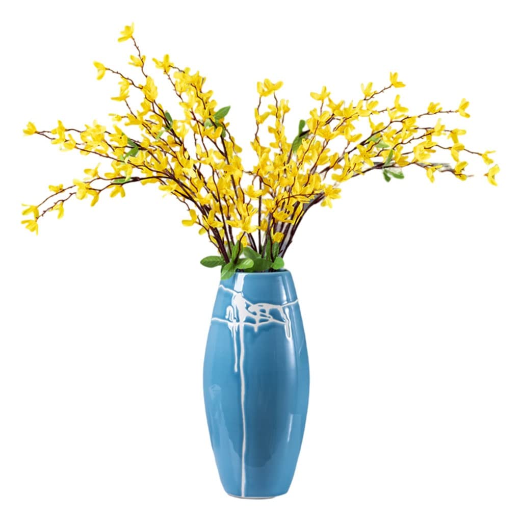 Blue Ceramic Vase for Flowers - 11.4x4.7 Inches Decorative Home Vase for Dried & Fresh Flower Arrangements, Perfect for Dining Table Centerpiece, Living Room Decor & Wedding Floral Displays