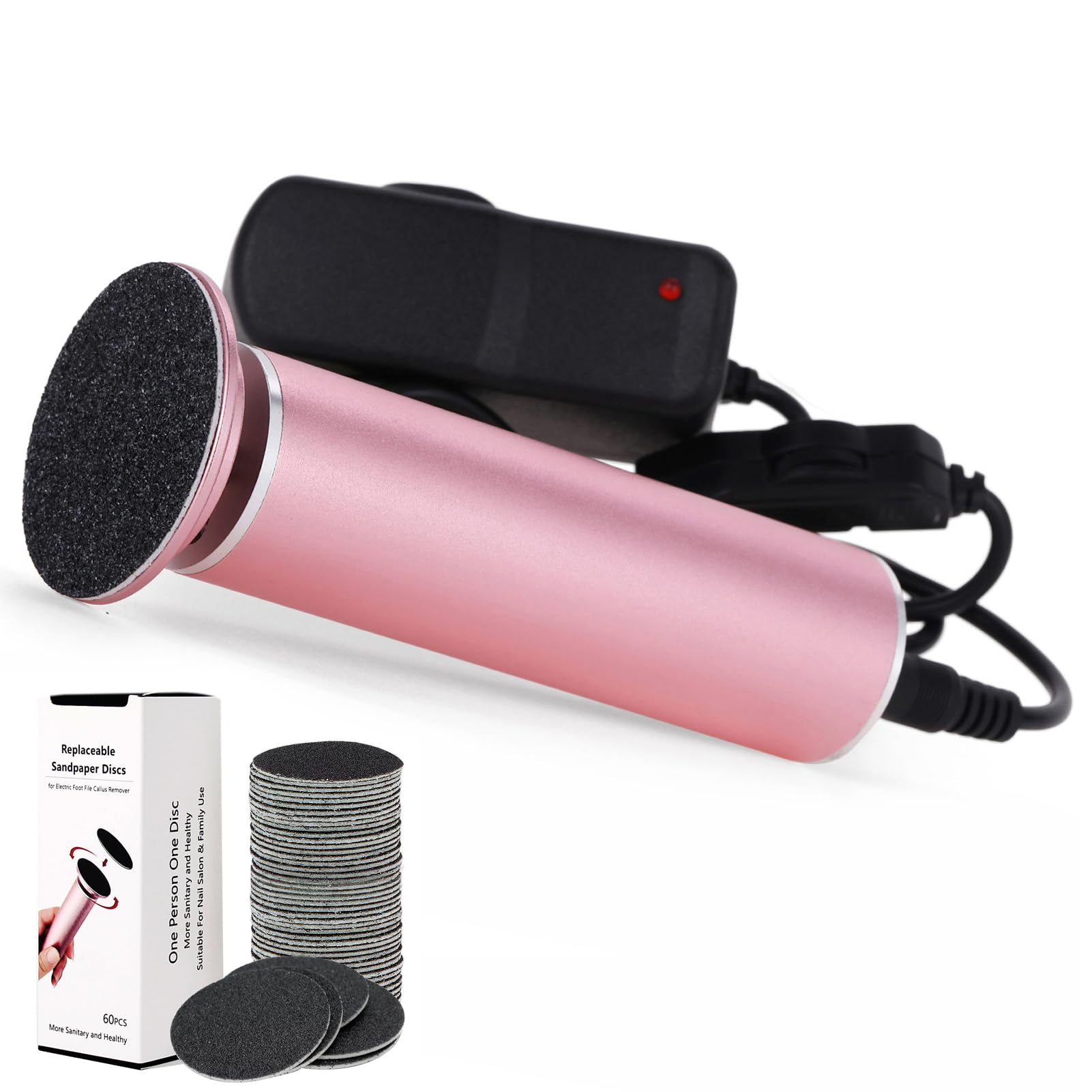 Electric Foot File Callus Remover for Feet - Adjustable Speed Pedicure Tool with Replaceable Sandpaper Discs for Dead Skin & Heel Calluses (Upgraded FCR-1 Pink) | Professional Foot Sander Grinder for Home Spa & Pedicure Care