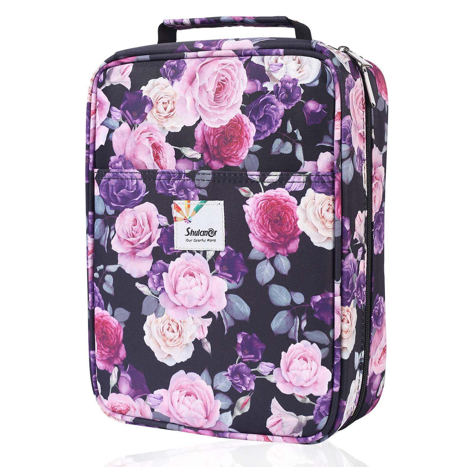 Shulaner Large Capacity Nylon Pencil Case - Holds 270-274 Colored Pencils or 180-184 Gel Pens, Zipper Closure Artist Pencil Organizer (Purple Rose) - Perfect for Art Students, Professional Artists & School Supplies