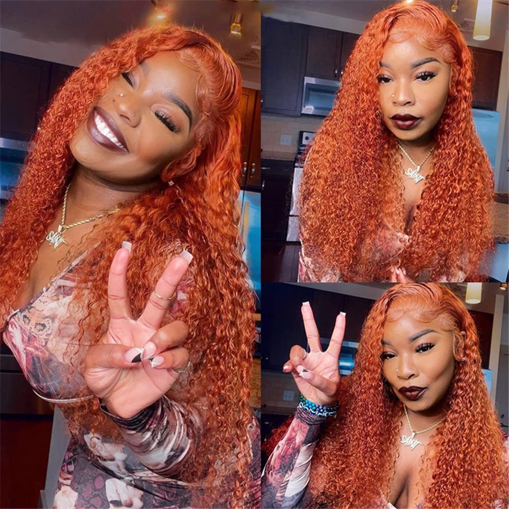 13x4 Lace Front Wig Human Hair - Orange Ginger Water Wave 18 Inch 150% Density Glueless Remy Virgin Hair with Baby Hair & Preplucked Hairline for Black Women | Perfect for Daily Wear, Cosplay, Parties & Special Occasions