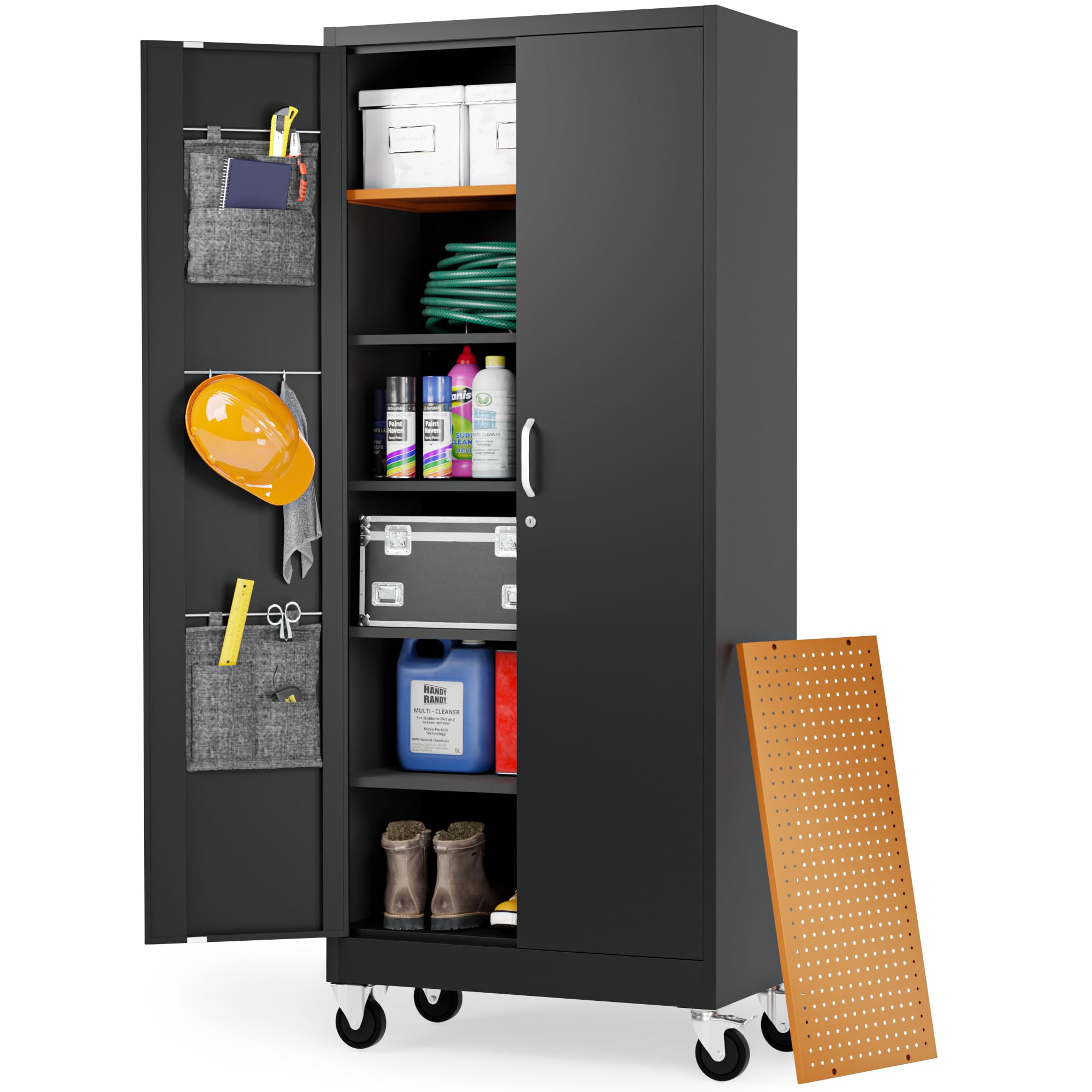 Heavy-Duty Metal Storage Cabinet with Wheels & Lock - 71