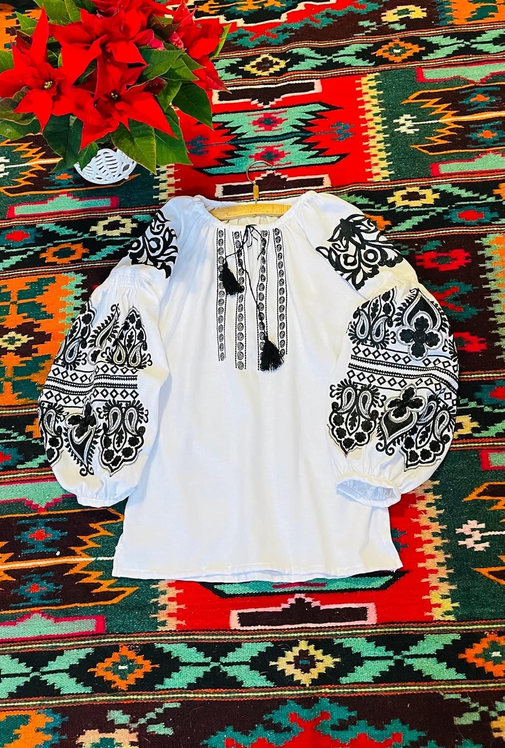 Ukrainian Vyshyvanka Embroidered Cotton Blouse - Traditional Ukrainian Folk Shirt, Boho Style Top for Women (Size L) - Perfect for Festivals, Cultural Events & Boho Fashion Outfits