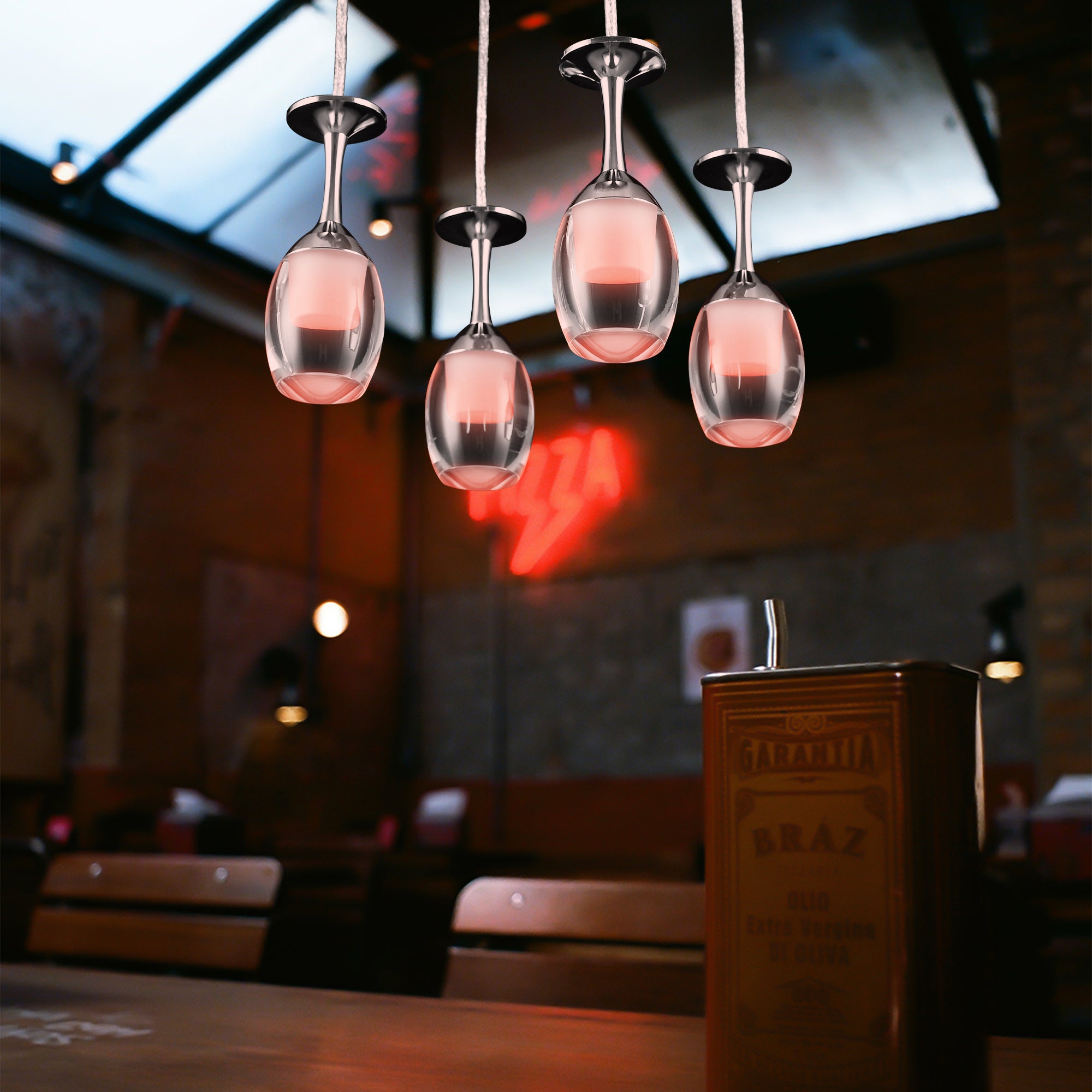 Bacchus Clear Acrylic Red Wine Glass Shaped Smart RGB Pendant Light - Modern LED Hanging Lamp for Dining Room, Bar, and Home Decor