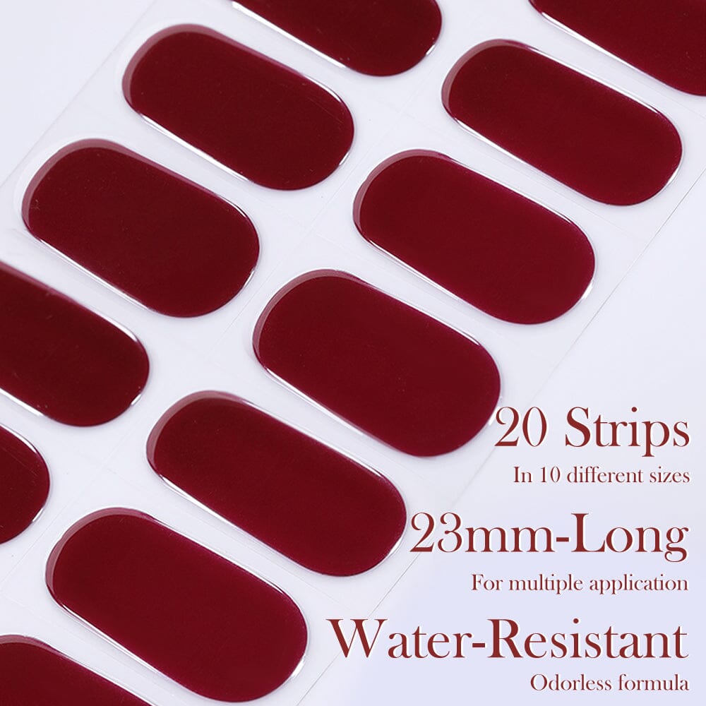 20Pcs Red Semi Cured Gel Nail Strips Kit - Long Lasting DIY Nail Art Decals for Home & Salon Use | Perfect for Parties, Weddings & Special Occasions