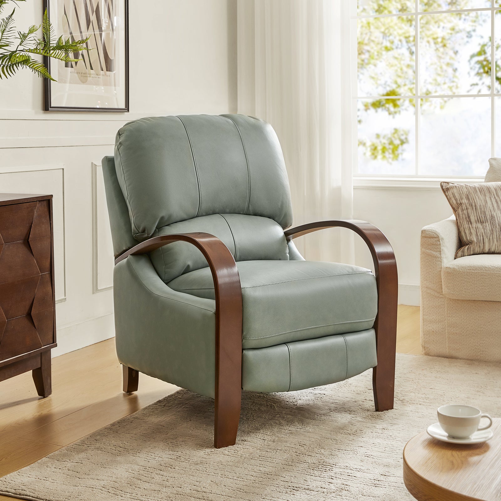 Melissa Genuine Leather Manual Recliner Chair - Handcrafted Full Grain Leather Living Room Recliner with Smooth Manual Mechanism, Perfect for Home Theater, Gaming, and Relaxation