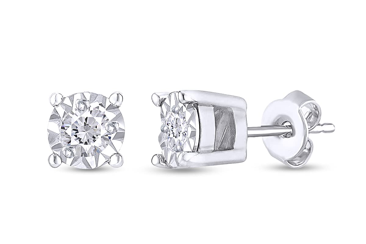 1/10 Carat Round Cut White Natural Diamond Stud Earrings in 14k Gold Plated 925 Sterling Silver - I2-I3 Clarity, I-J Color (0.10 CTTW) - Elegant Jewelry Gifts for Women, Perfect for Weddings, Anniversaries & Special Occasions