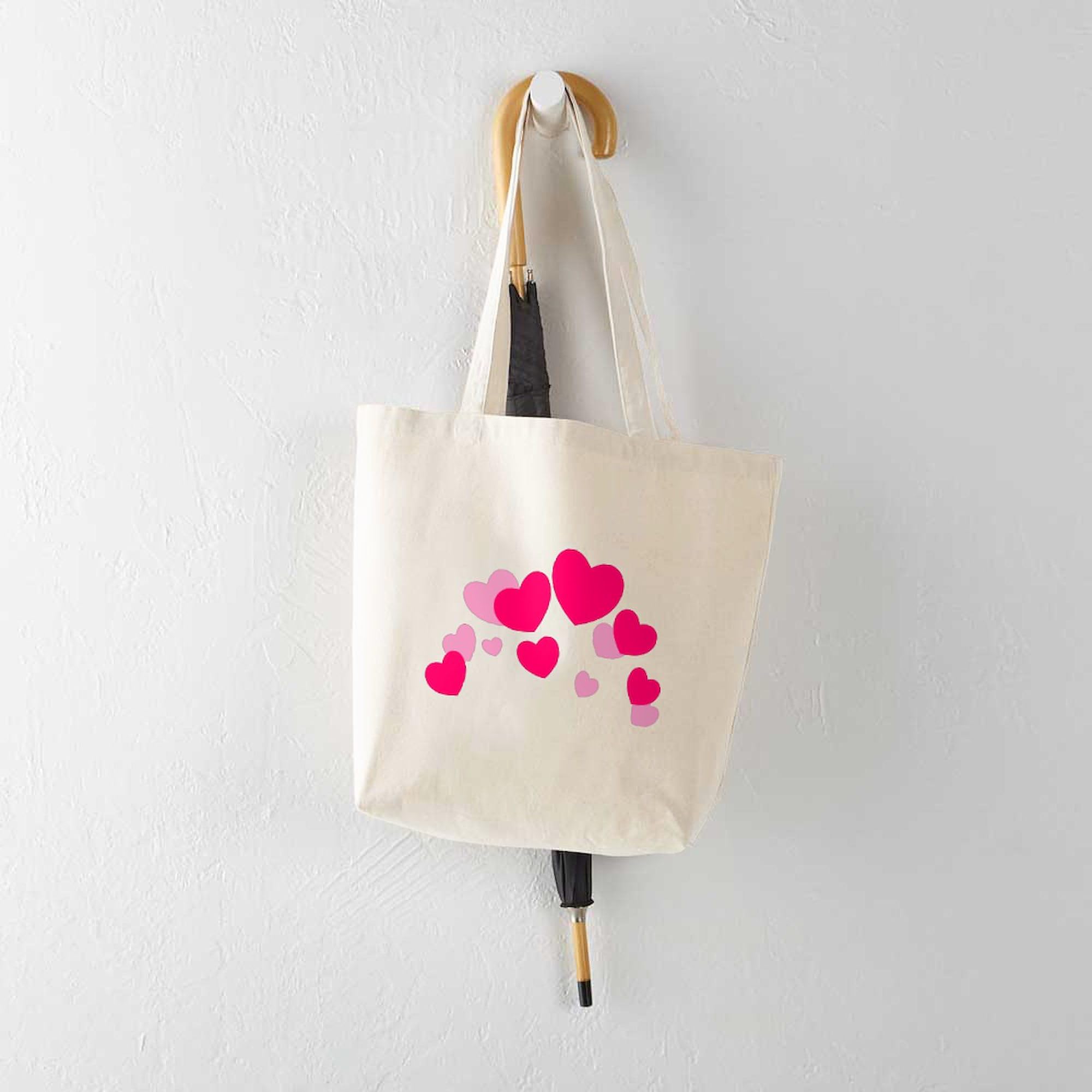 Valentine's Day Hearts Tote Bag - Natural Canvas Reusable Shopping Tote for Groceries, Beach, Work & Gifts | Eco-Friendly Cotton Carryall Bag for Women & Men