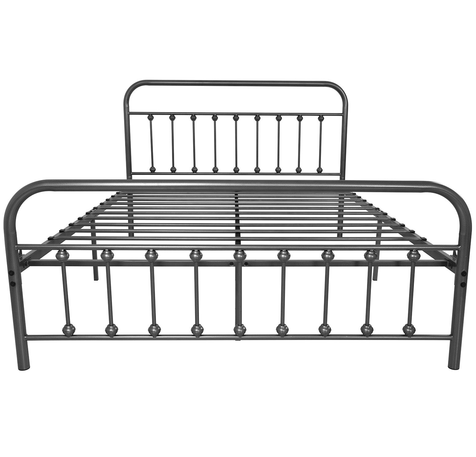 Queen Size Metal Bed Frame with Headboard & Footboard - Sturdy Iron-Art Platform Mattress Base in Gray Silver | Perfect for Modern Bedrooms, Guest Rooms & Dormitories