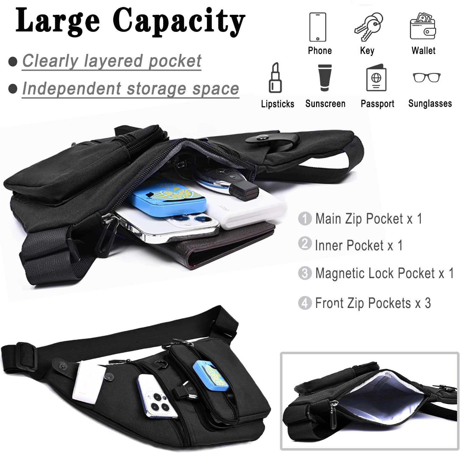 Anti-Theft Crossbody Sling Bag for Men & Women - Lightweight Chest Shoulder Bag with Secure Pockets - Perfect for Travel, Hiking, Gym & Everyday Use