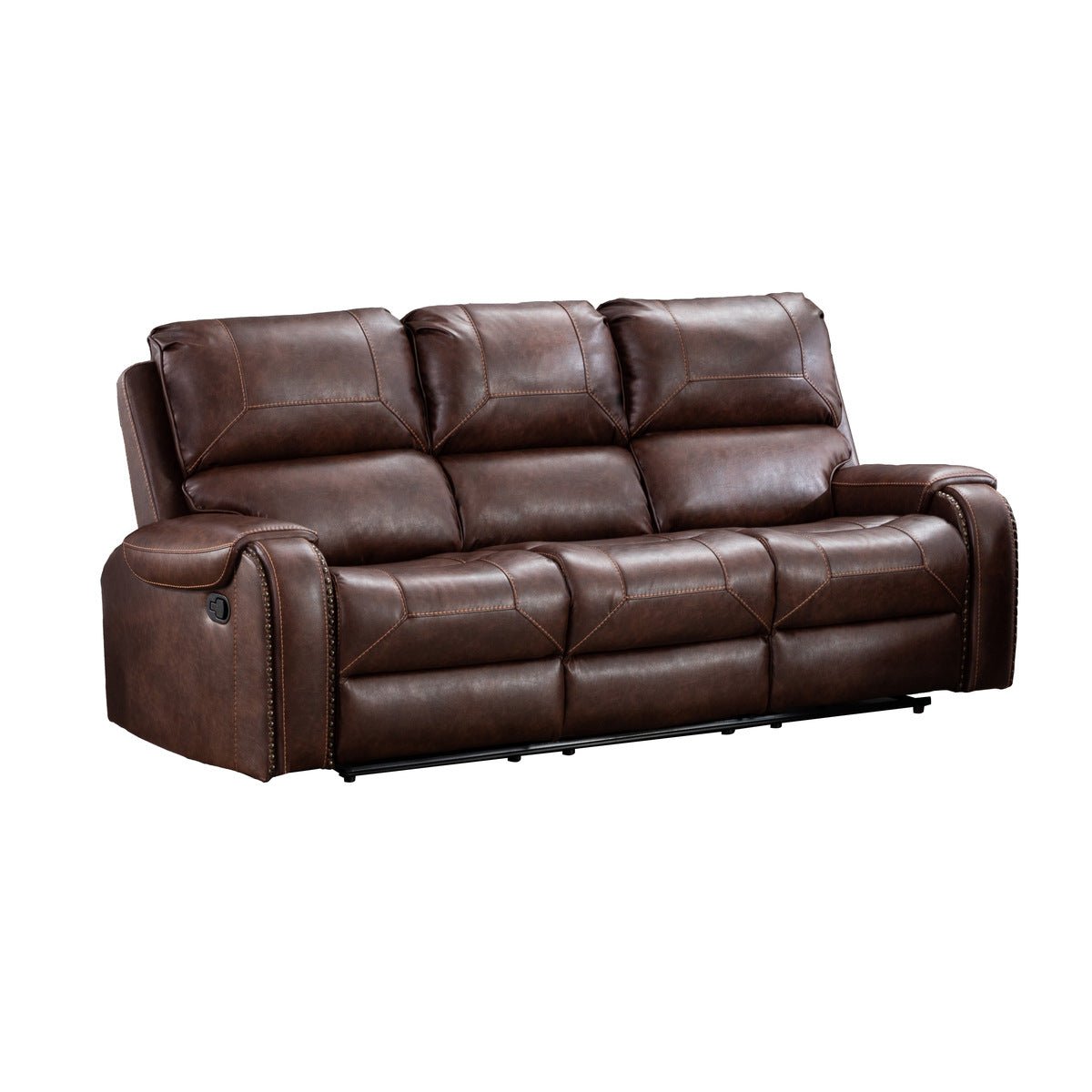 Caesar Brown Reclining Sofa - Premium Leather Recliner Couch with Adjustable Backrest & Footrest | Perfect for Living Room, Home Theater & Family Relaxation