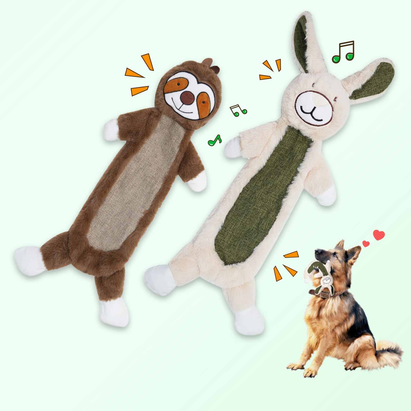 Durable No-Stuffing Crinkle Squeaky Dog Toys for Aggressive Chewers - Unbreakable Plush Chew Toys for Small, Medium & Large Dogs - 2 Pack Interactive Pet Toys for Training, Playtime & Anxiety Relief