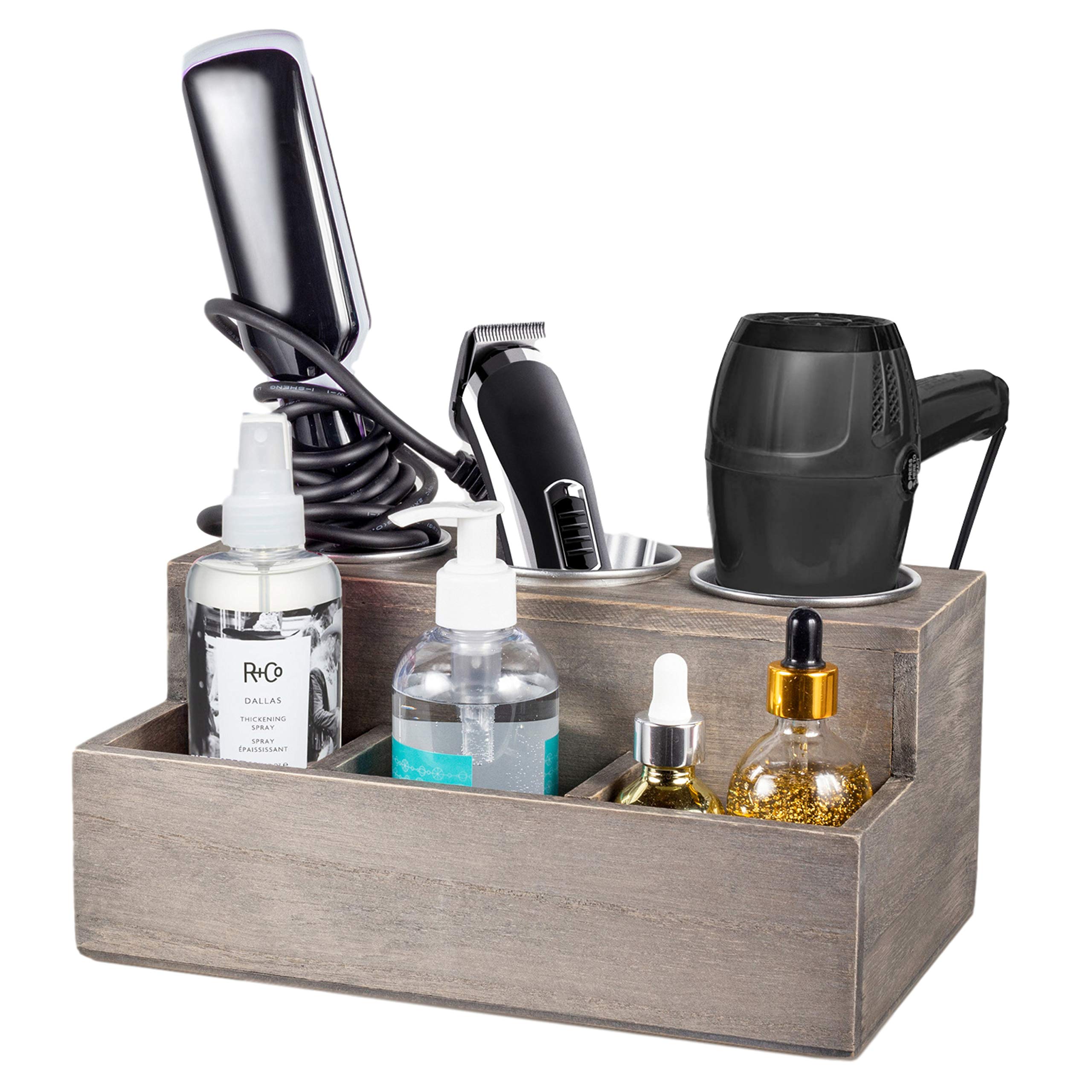 Farmhouse Style Hair Accessories Organizer & Blow Dryer Holder - Storage for Hair Styling Tools, Brushes & Accessories (Ash Grey) | Perfect for Bathroom, Salon & Home Organization