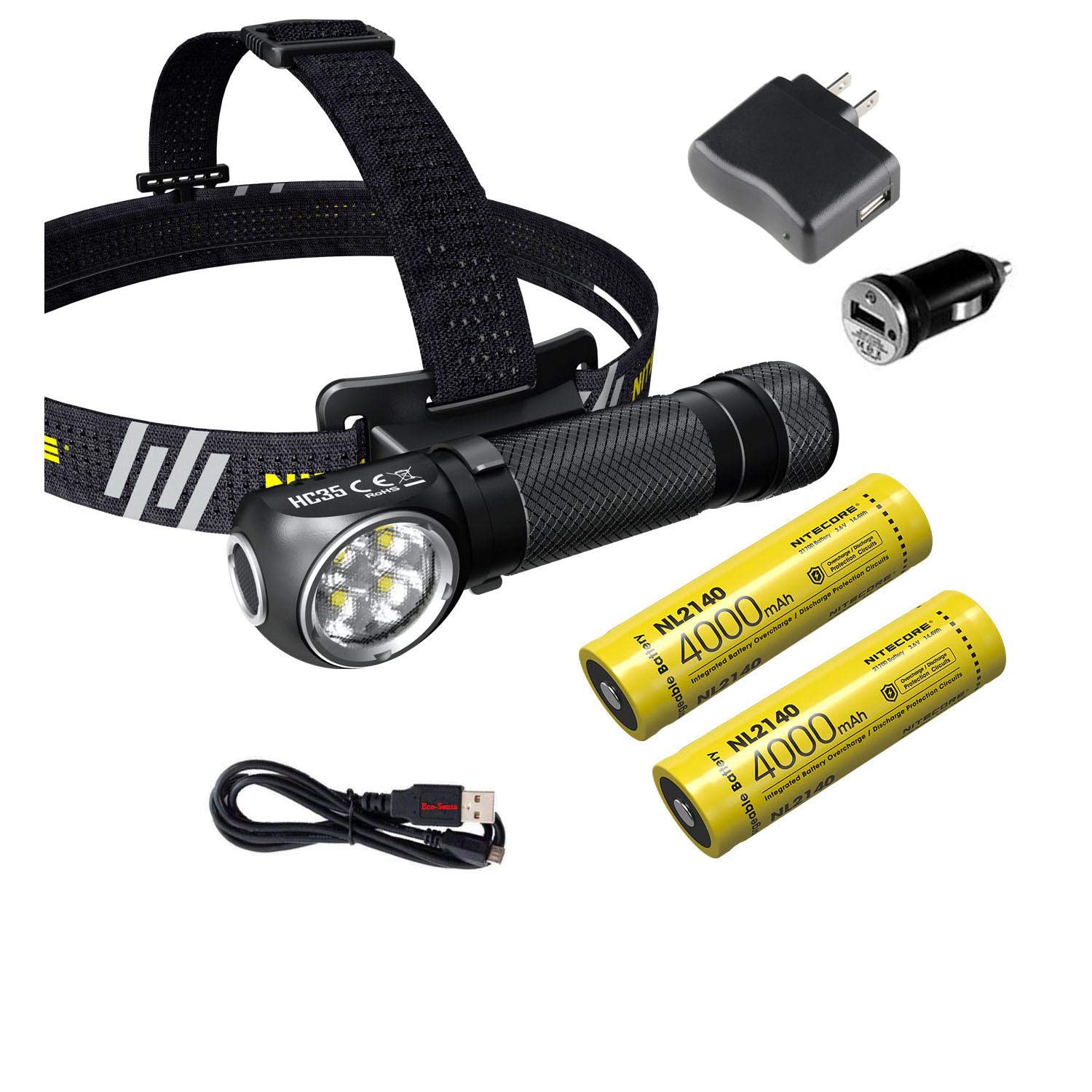 Nitecore HC35 2700 Lumen Rechargeable LED Headlamp with Extra NL2140 Battery, USB Car & Wall Adapter - Perfect for Camping, Hiking, and Outdoor Adventures