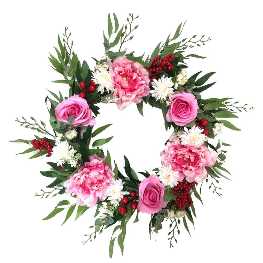 PRETYZOOM Silk Flower Wreath - Peony & Rose Door Decor for Wedding & Home