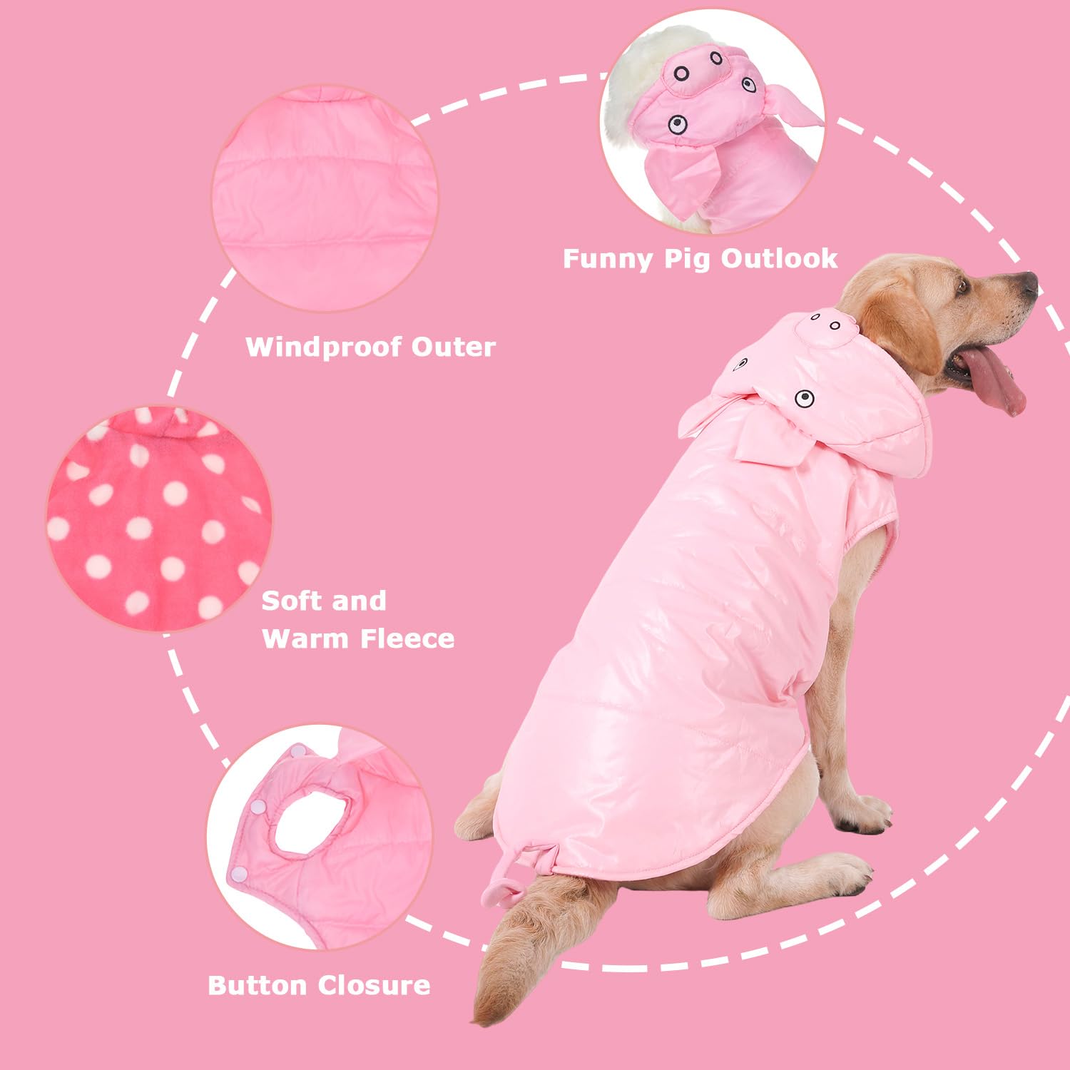 Waterproof Pink Pig Dog Costume - Winter Pet Outfit for Halloween & Snow Play