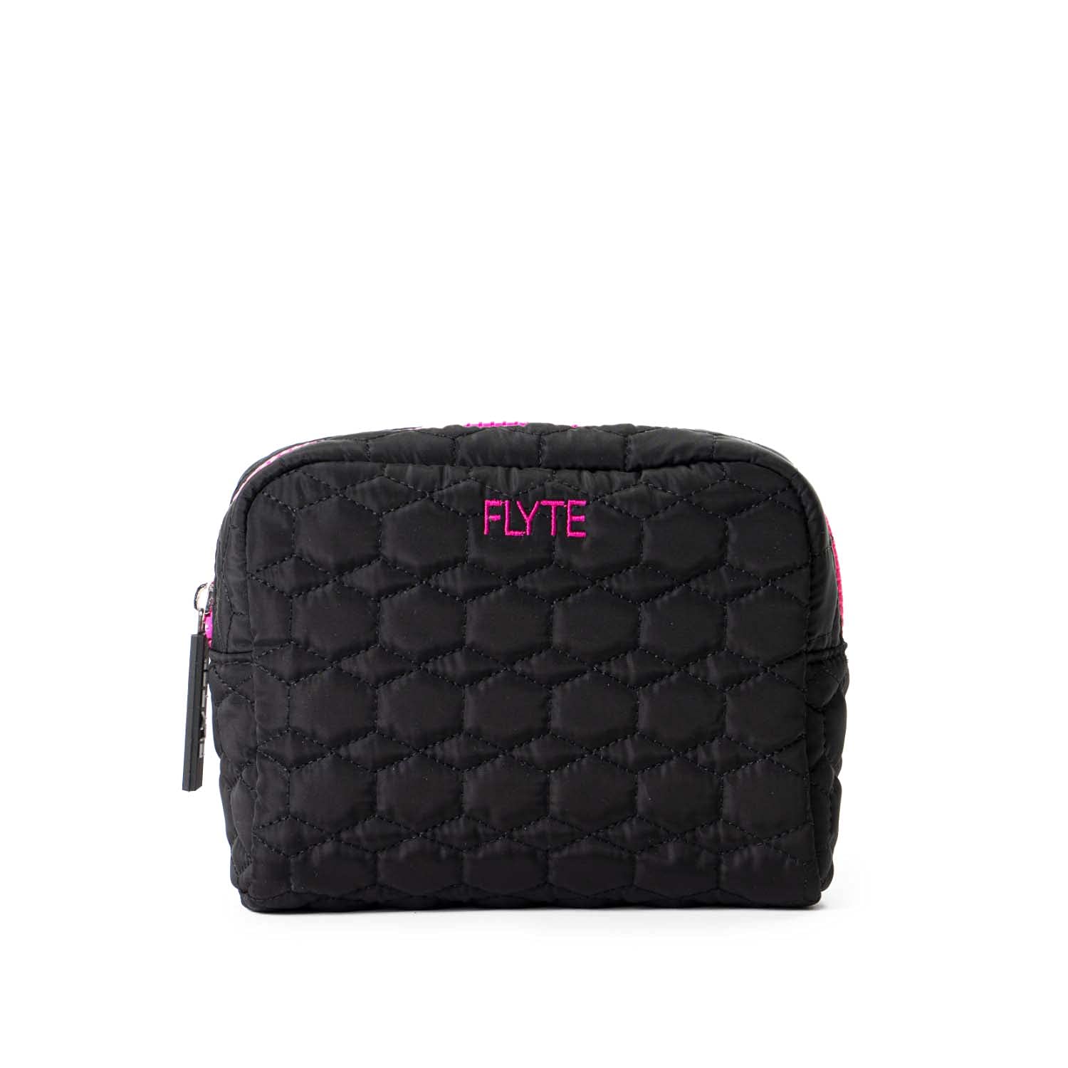 FLYTE Valentina Quilted Travel Cosmetic Bag - Black | Waterproof Makeup Pouch for Women | Perfect for Airplane Carry-On, Gym & Weekend Getaways