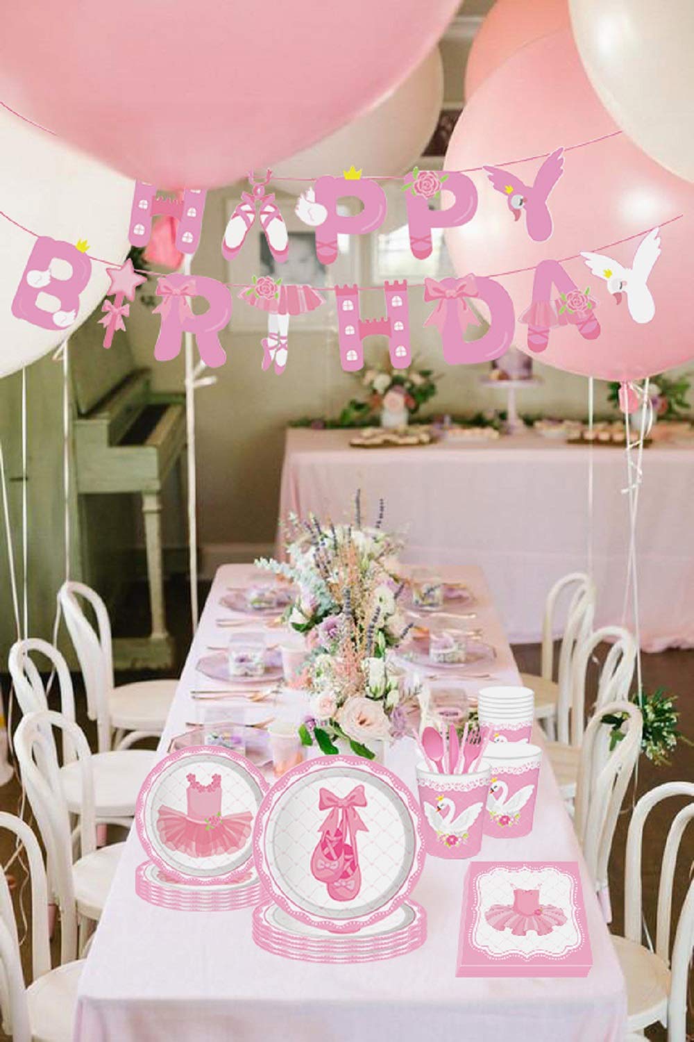 **LaVenty 33-Piece Ballerina Birthday Party Supplies Set - Plates, Napkins & Banner for Ballet-Themed Celebrations | Perfect for Kids' Dance Parties & Themed Events**