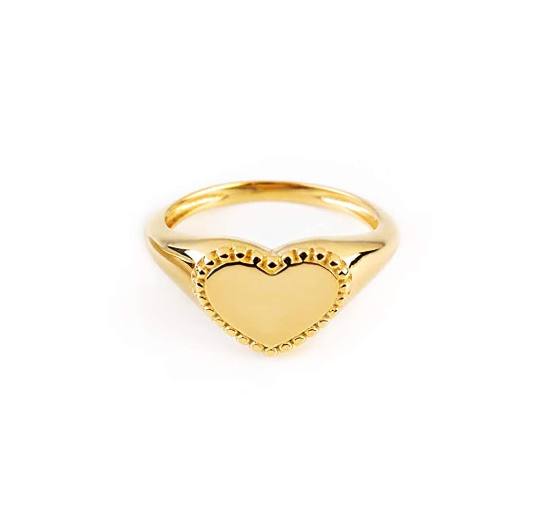 9K, 14K & 18K Solid Gold Heart Dotted Ring for Women - Elegant Signet & Chevalier Love Ring - Perfect Birthday Gift for Her - Romantic Occasions & Everyday Wear RN378