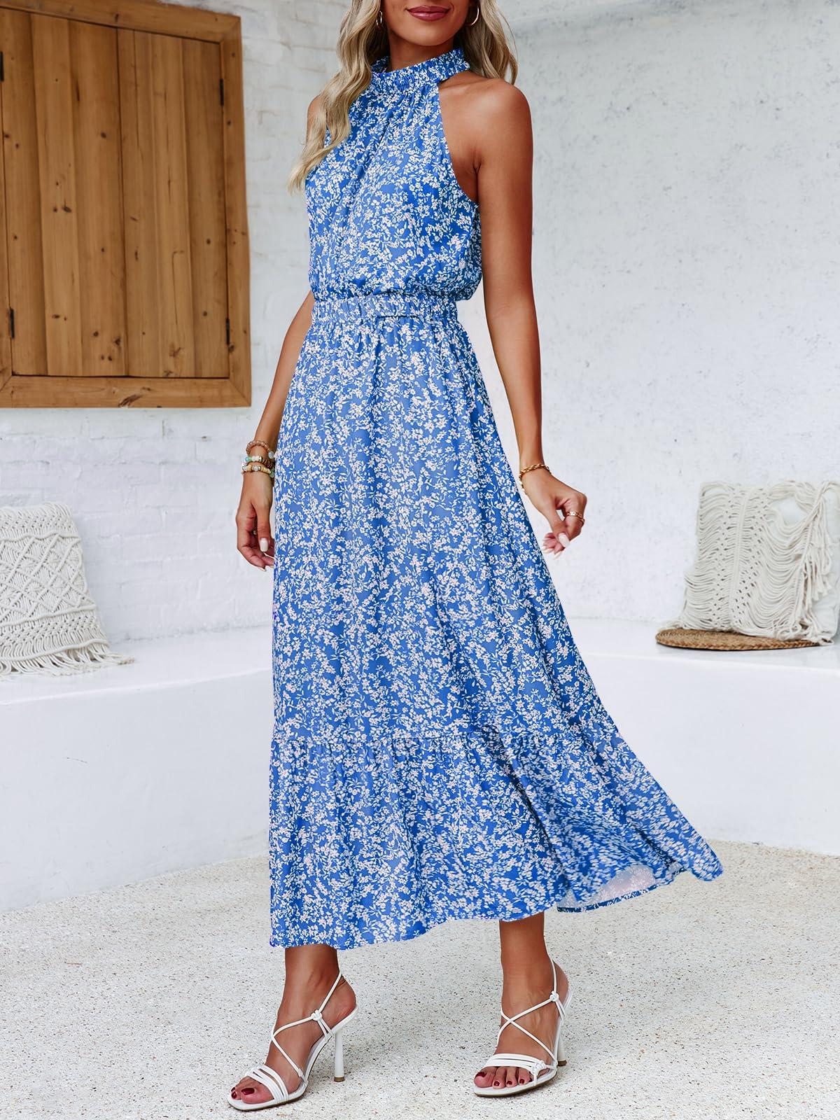 Chang Yun Women's Maxi Summer Dress - Halter Sleeveless Floral Boho Beach Wedding Guest Dress | Perfect for Vacations, Beach Outings & Special Occasions