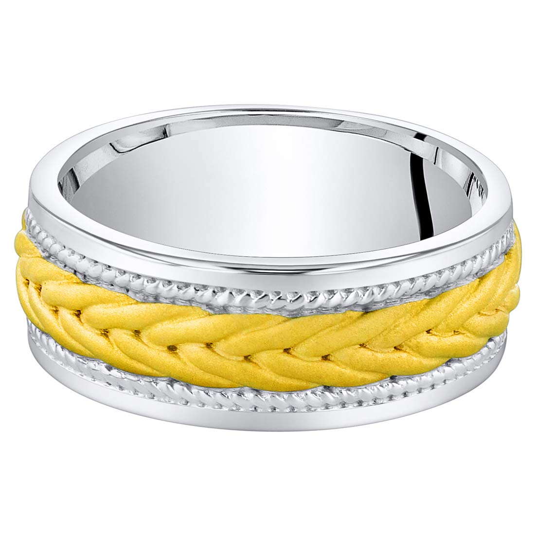 PEORA Men's Sterling Silver Roped Pattern Wedding Band Ring - 8mm Comfort Fit, Sizes 8-14 - Perfect for Engagement, Anniversary & Everyday Wear