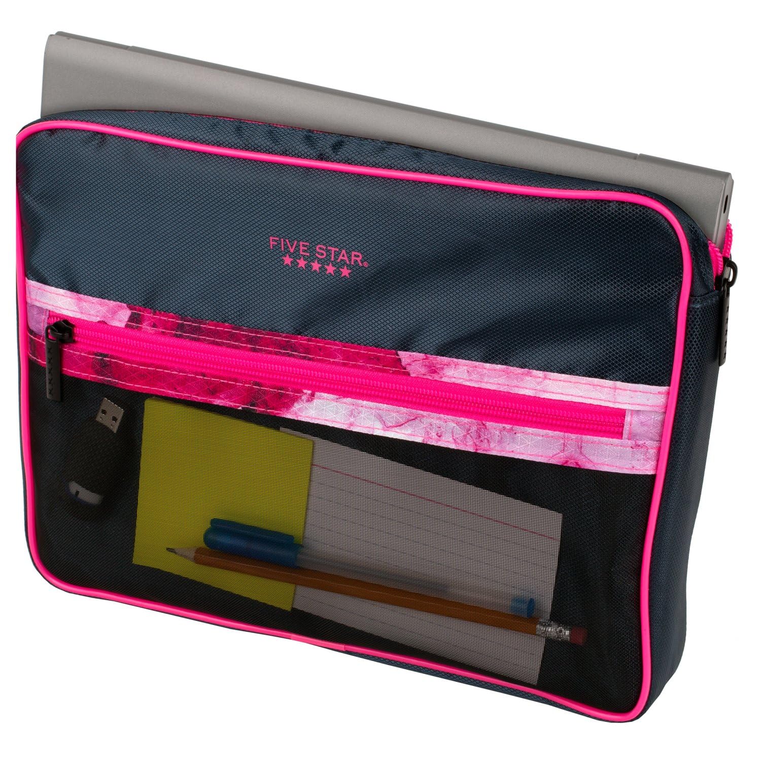 Five Star 3 Inch 3-Ring Binder with Zipper - 850 Sheet Capacity School Binder, 5-Tab Expanding File Organizer, Removable Padded Case - Navy & Pink (292960D) - Perfect for Students, Office Work & Document Storage