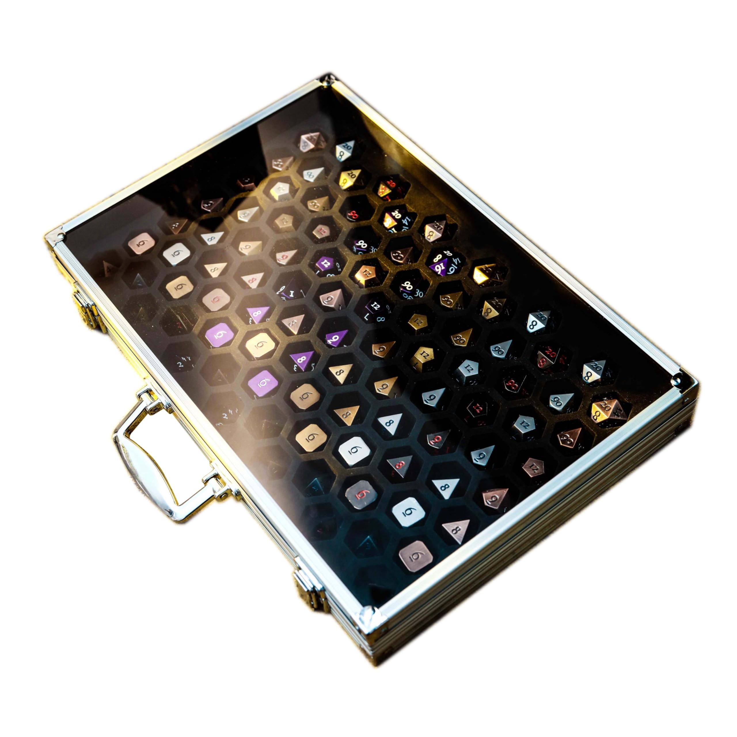 Premium Metal Dice Display & Storage Case - Single-Sided Silver for DND, Pathfinder, RPG Dice Sets | Organize Metal, Stone & Resin Dice Collections | Perfect for Tabletop Gaming, Gift Giving & Collector's Display