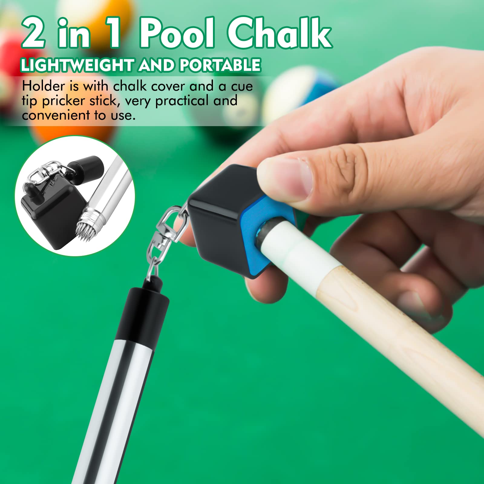 **2 in 1 Portable Pick Pocket Chalk Cover & Tip Pricker Prep Tool – Billiard Cue & Snooker Accessory – Pool Stick Chalk Holder (3 Models) – Perfect for Pool Halls, Home Game Rooms & Professional Tournaments**