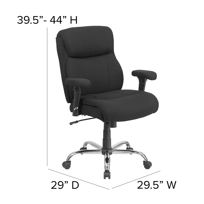 FLASH HERCULES Series Big & Tall Office Chair - 400 lb Weight Capacity, Ergonomic Black Fabric Task Chair with Adjustable Arms & Line Stitching - Perfect for Home Office, Gaming & Workspaces