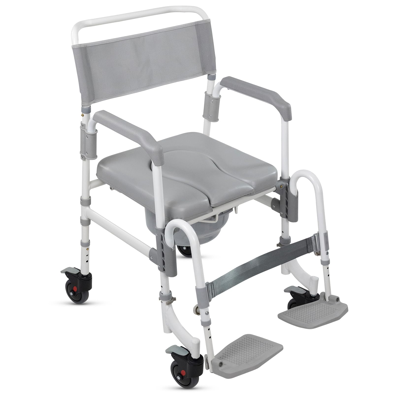Vive 3-in-1 Rolling Commode & Shower Chair with Wheels - Adjustable Height Transport Wheelchair for Bathroom & Bedside Use - Mobility Aid for Disabled Adults, Elderly & Seniors - FSA/HSA Eligible - Ideal for Home Care, Post-Surgery Recovery & Assisted Living Facilities
