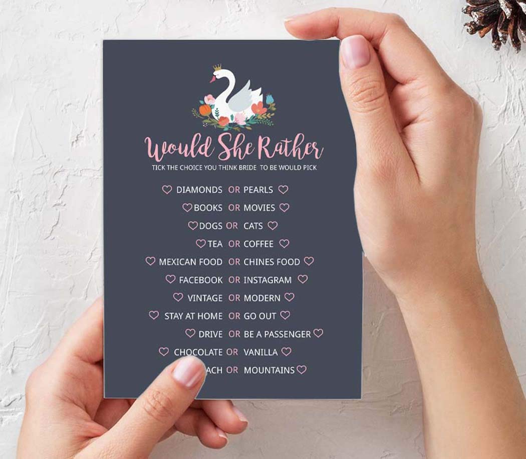 Bachelorette Party Games Set - 4 Fun Bridal Shower Games (50 Sheets Each) | Swan Theme | Perfect for Wedding Showers & Girls Night Out