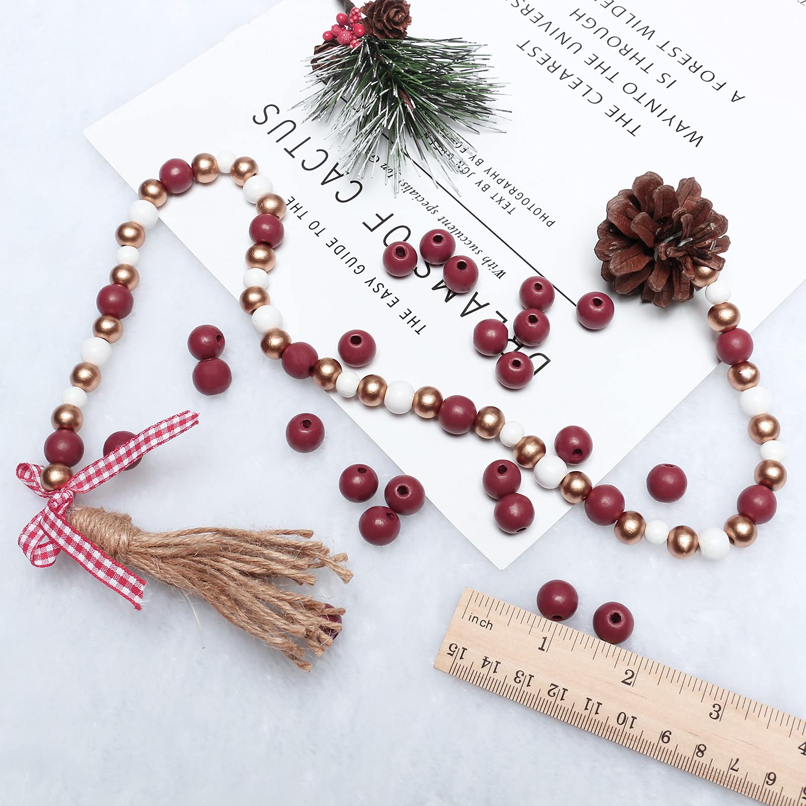12mm Dark Red Wood Beads with 3mm Hole - 300pcs Round Natural Wooden Loose Beads for DIY Jewelry Making, Farmhouse Garland, Home Decor Crafts - Perfect for Necklaces, Bracelets, Wedding Decor & Boho Crafts