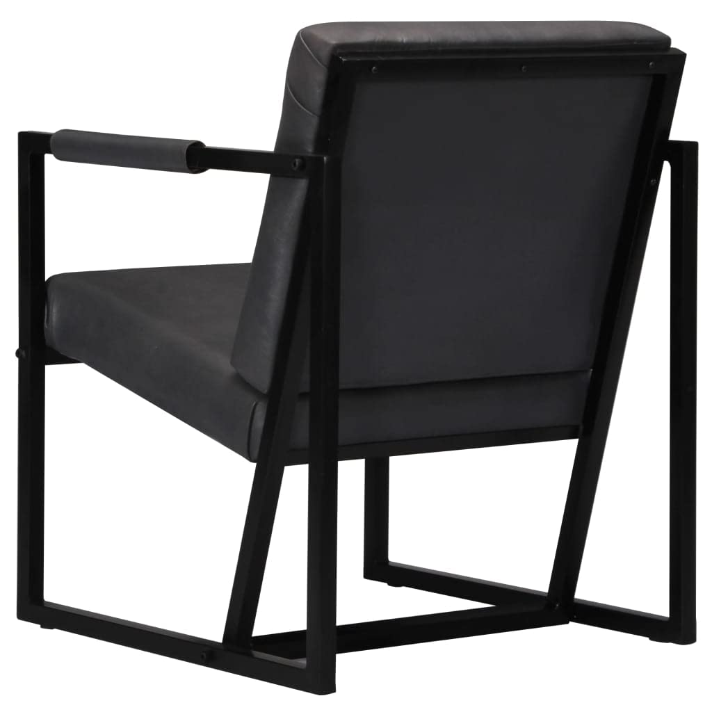 Luxury Gray Genuine Leather Recliner Armchair - Comfortable Accent Lounge Chair for Living Room, Bedroom & Study - Retro Modern Design - Perfect for Relaxing, Reading & Watching TV
