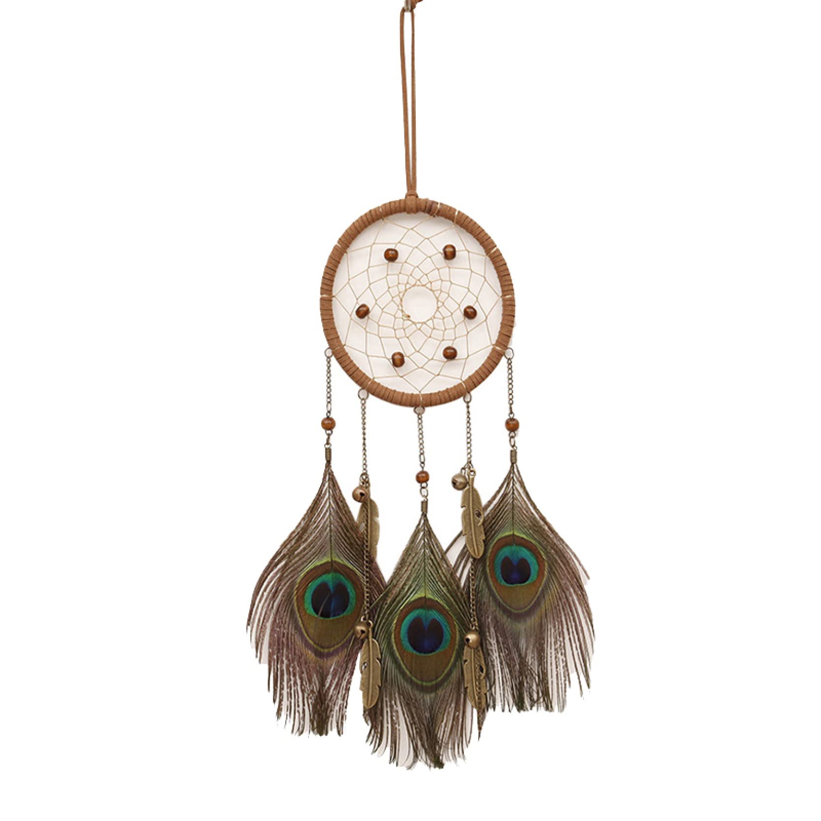 Handmade Mini Car Dream Catcher Wind Chime with Natural Feathers & Beads - Boho Chic Wall Hanging Decor for Bedroom, Nursery, Car Mirror, or Outdoor Garden