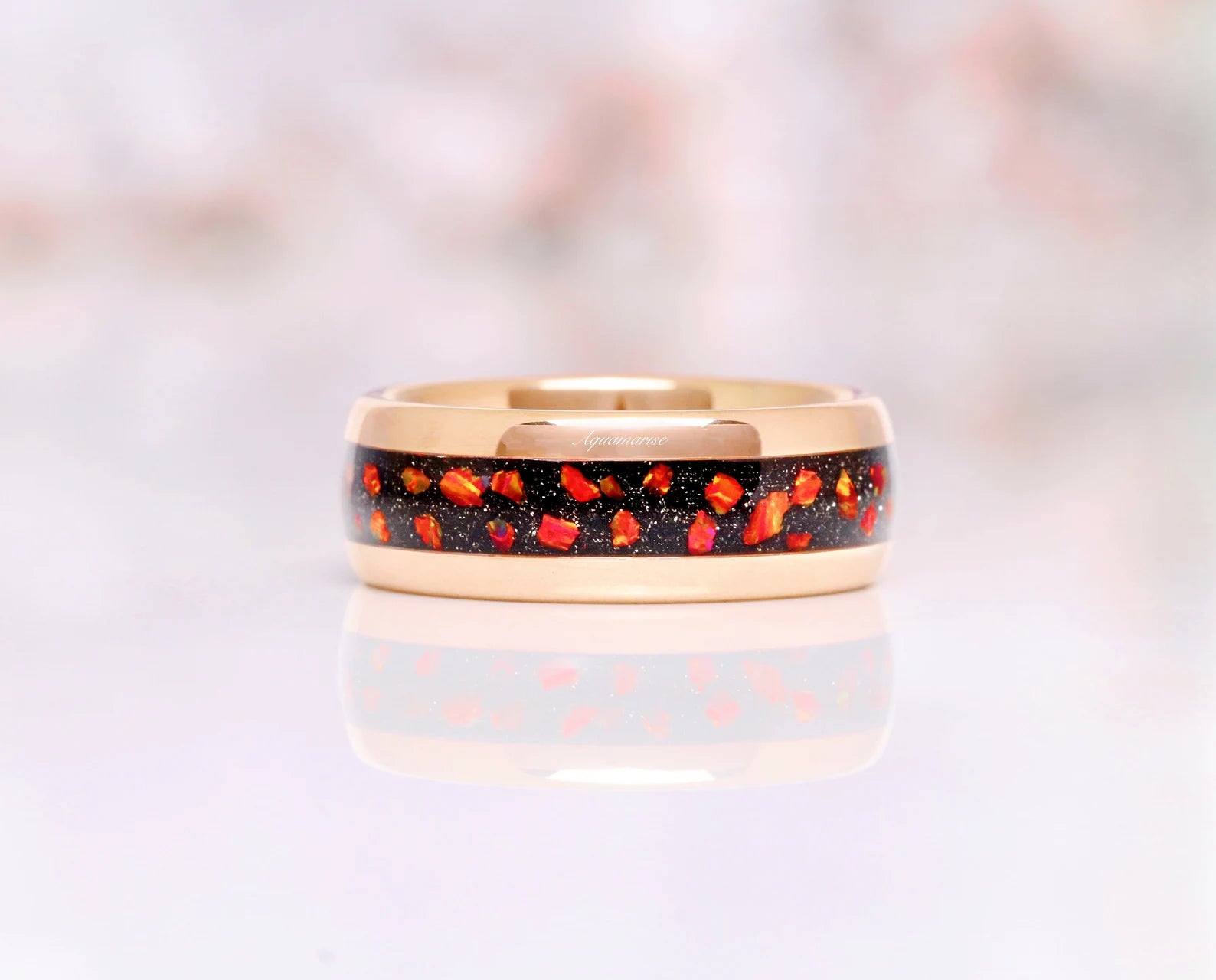 Red Fire Opal Garnet Galaxy Sandstone Couple Rings for Men & Women - Perfect for Anniversaries, Engagements & Romantic Gifts