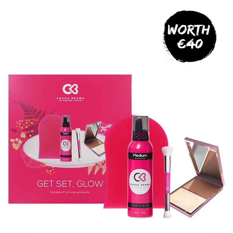 Cocoa Brown Get Set Glow Gift Set - Self Tanning Lotion & Body Scrub Kit for Natural Looking Tan - Perfect for Vacation, Beach & Special Occasions