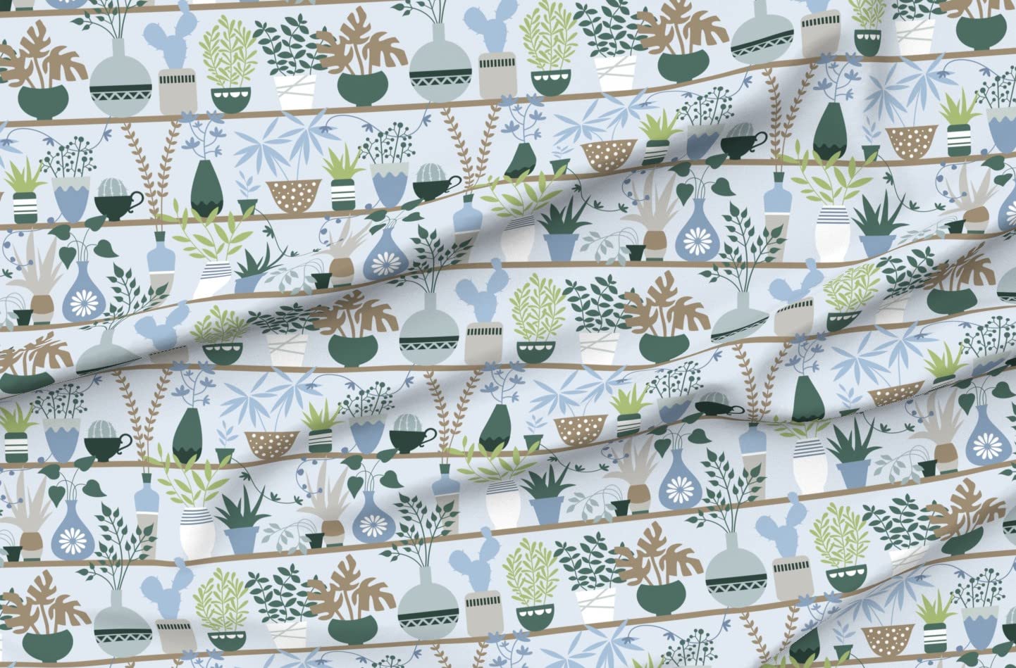 Premium Spoonflower Fabric - Botanical Cactus & Leaf Print Satin Fabric by The Yard for Sewing, Apparel, Blankets & Home Decor | Perfect for DIY Fashion, Curtains & Pillow Covers