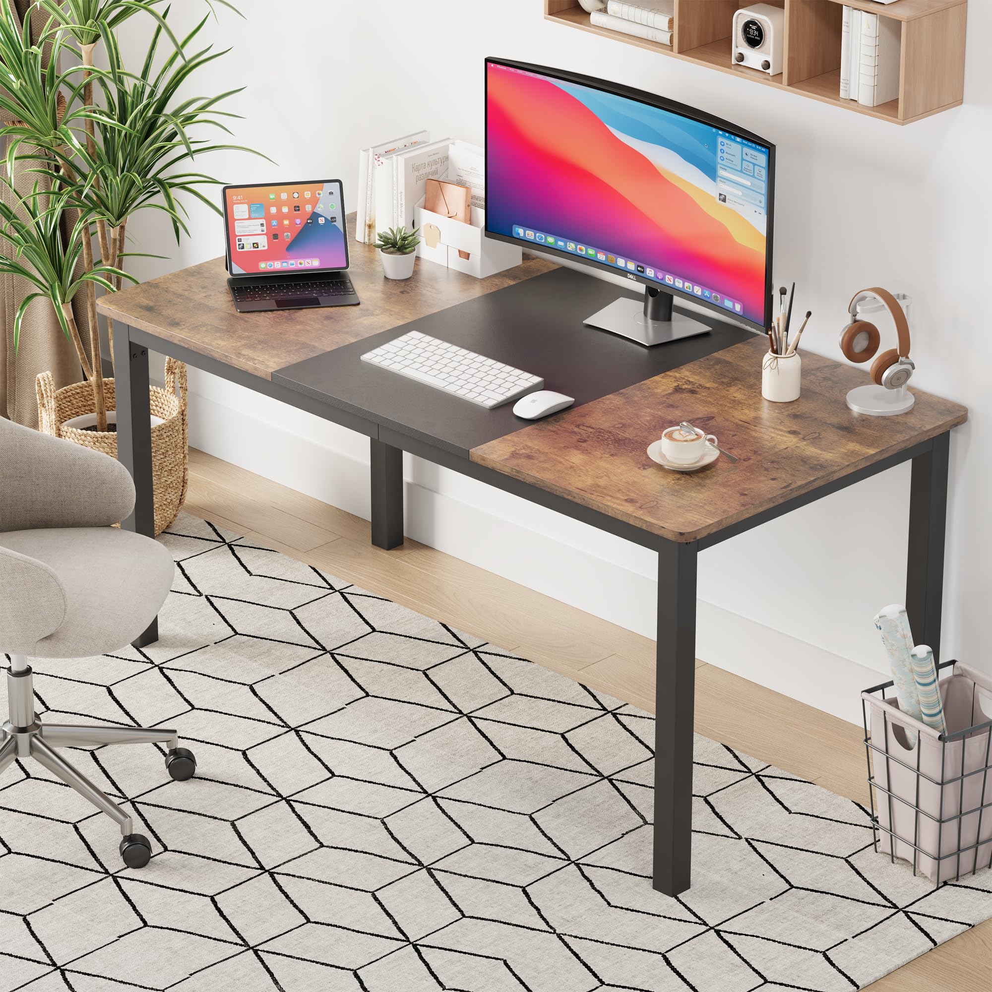 63 Inch Large Computer Desk for Home Office - Black Metal Frame Gaming & Writing Workstation, Modern Simple Style Study Desk (31.5