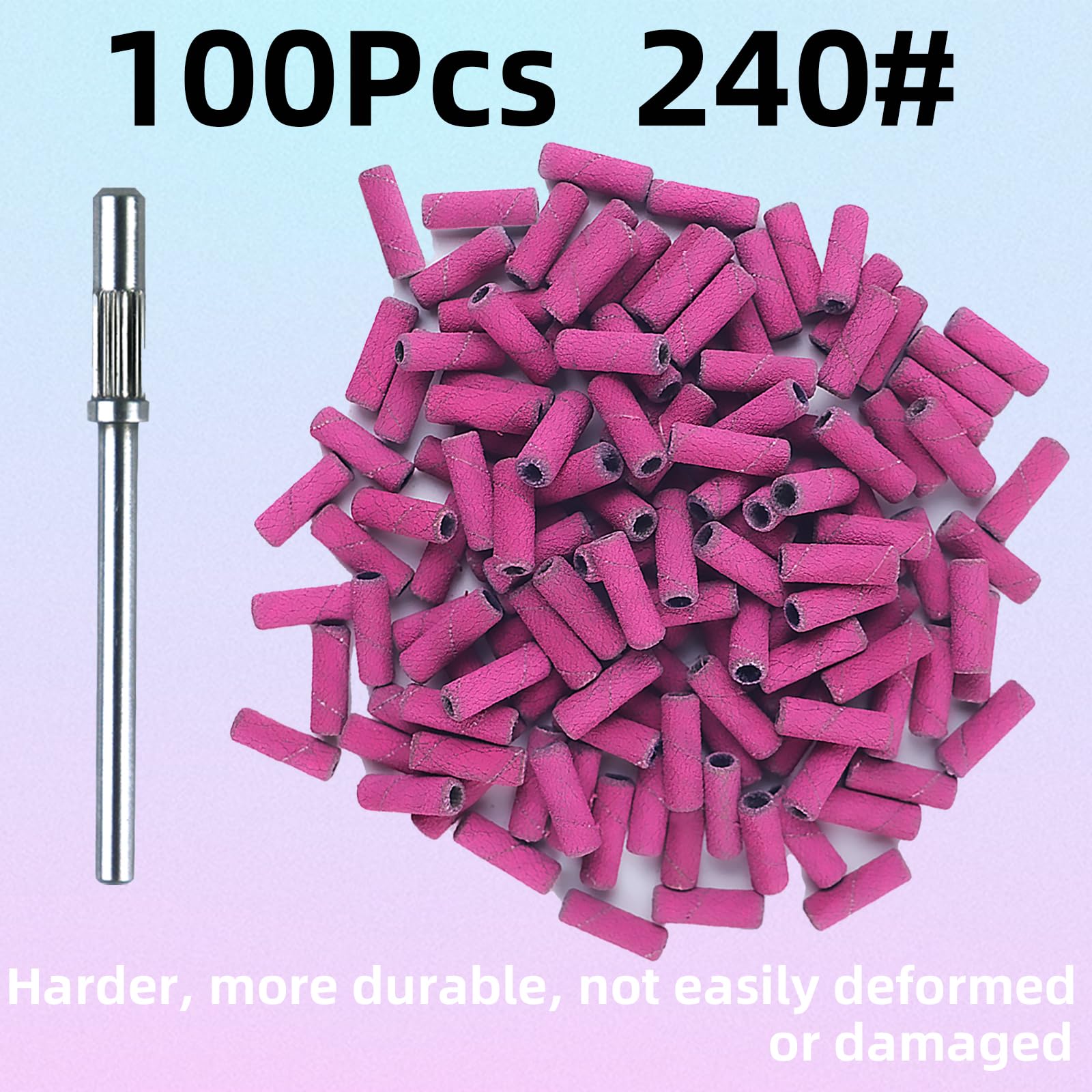 100 Pcs 240 Grit Pink Nail Sanding Bands for Drill - Professional Fine Grit Mini Sanding Bits with 3.1mm Mandrel - Perfect for Acrylic Nails, Manicures & Pedicures at Home or Salon