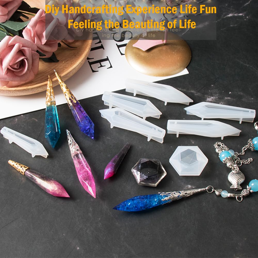 iSuperb 13-Piece Pendulum Resin Molds Set - Multi-Faceted Crystal Pendant Silicone Molds for DIY Jewelry Making, Gemstone Bead Caps & Craft Ornaments | Perfect for Necklace Pendants, Home Decor & Gift Making
