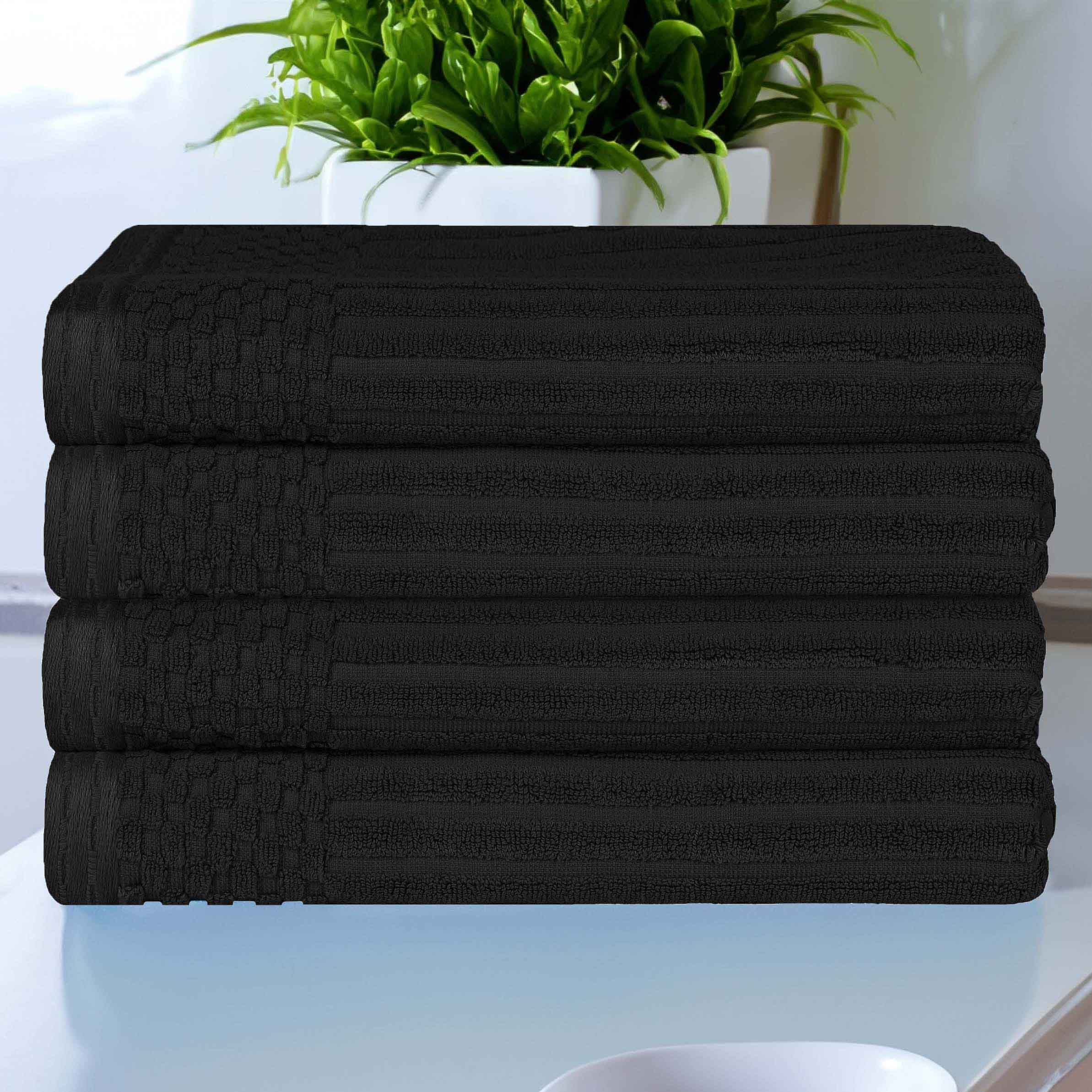 Premium Soho Ribbed Textured Cotton Bath Towels - Ultra Absorbent, Soft & Quick-Drying - Set of 4 (White) - Luxury Spa, Bathroom & Beach Essentials for Home & Travel