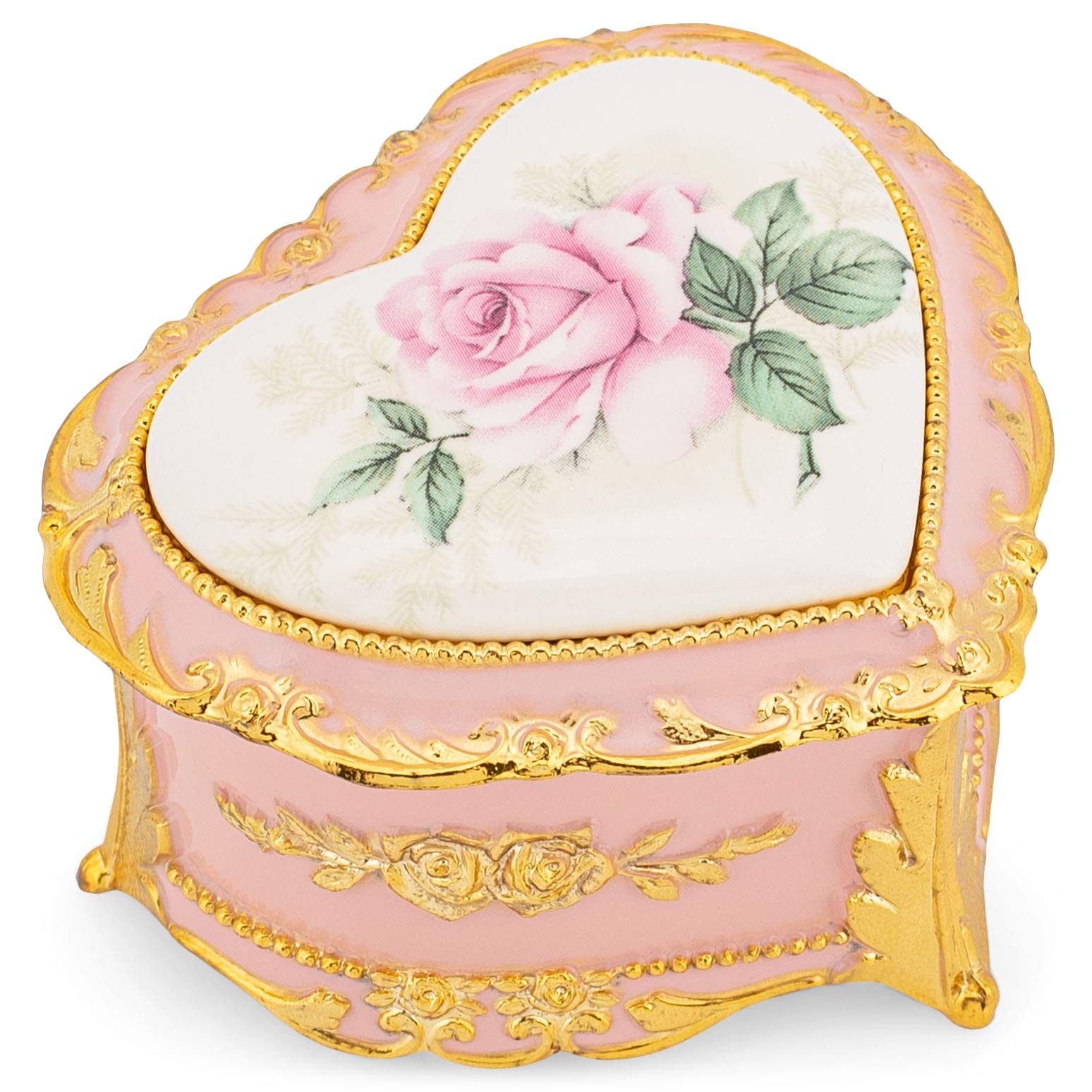 Elegant Pink Floral Heart-Shaped Music Jewelry Box - Plays Bolero Melody | Perfect Gift for Valentine's Day, Anniversary & Romantic Occasions