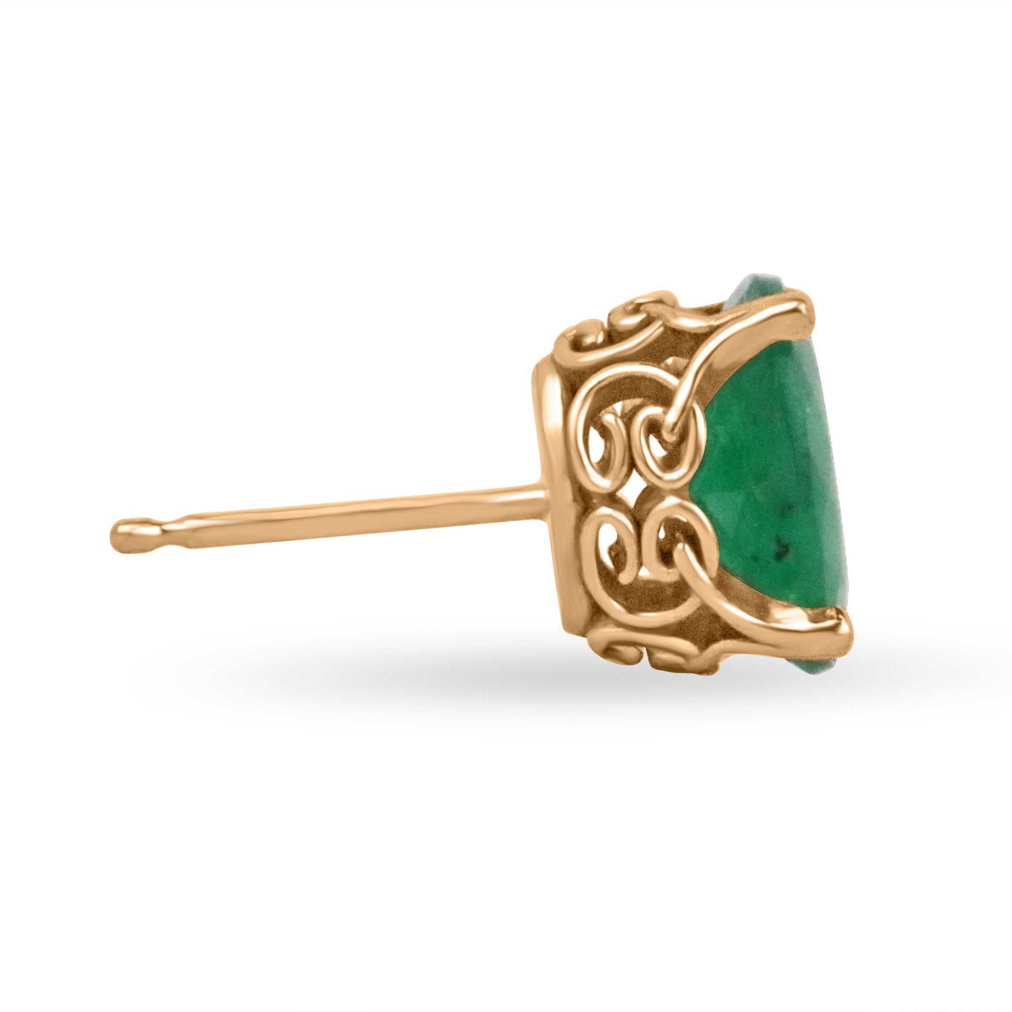 2.50tcw Oval Cut Dark Sea Green Emerald Earrings in 14K Gold - Fleur De Lis Design for Women, Gift for Anniversary, Wedding, or Special Occasion