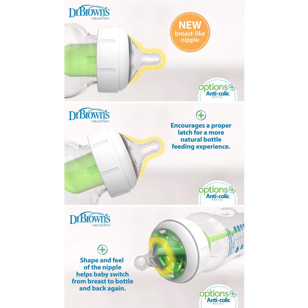 Dr. Brown's 5oz Options+ Wide-Neck Baby Bottles, 2-Pack - BPA-Free Anti-Colic Bottles for Newborns & Infants - Perfect for Breastfeeding Transition & On-The-Go Feeding