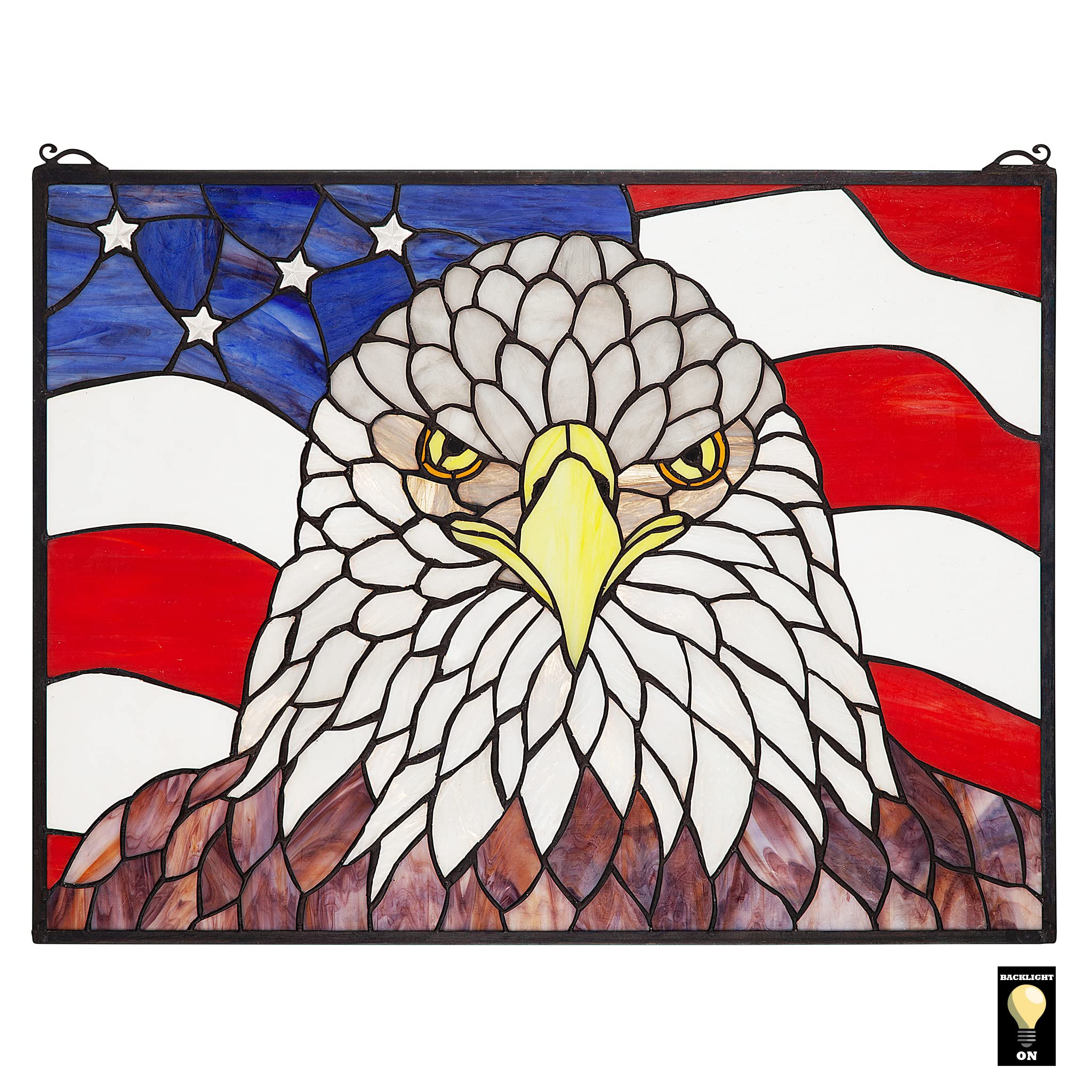 Design Toscano American Patriot's Bald Eagle Stained Glass Window - Handcrafted Vintage Eagle Art for Home Decor, Church & Office Stained Glass Panels - Perfect for Patriotic Gifts & Americana Decor