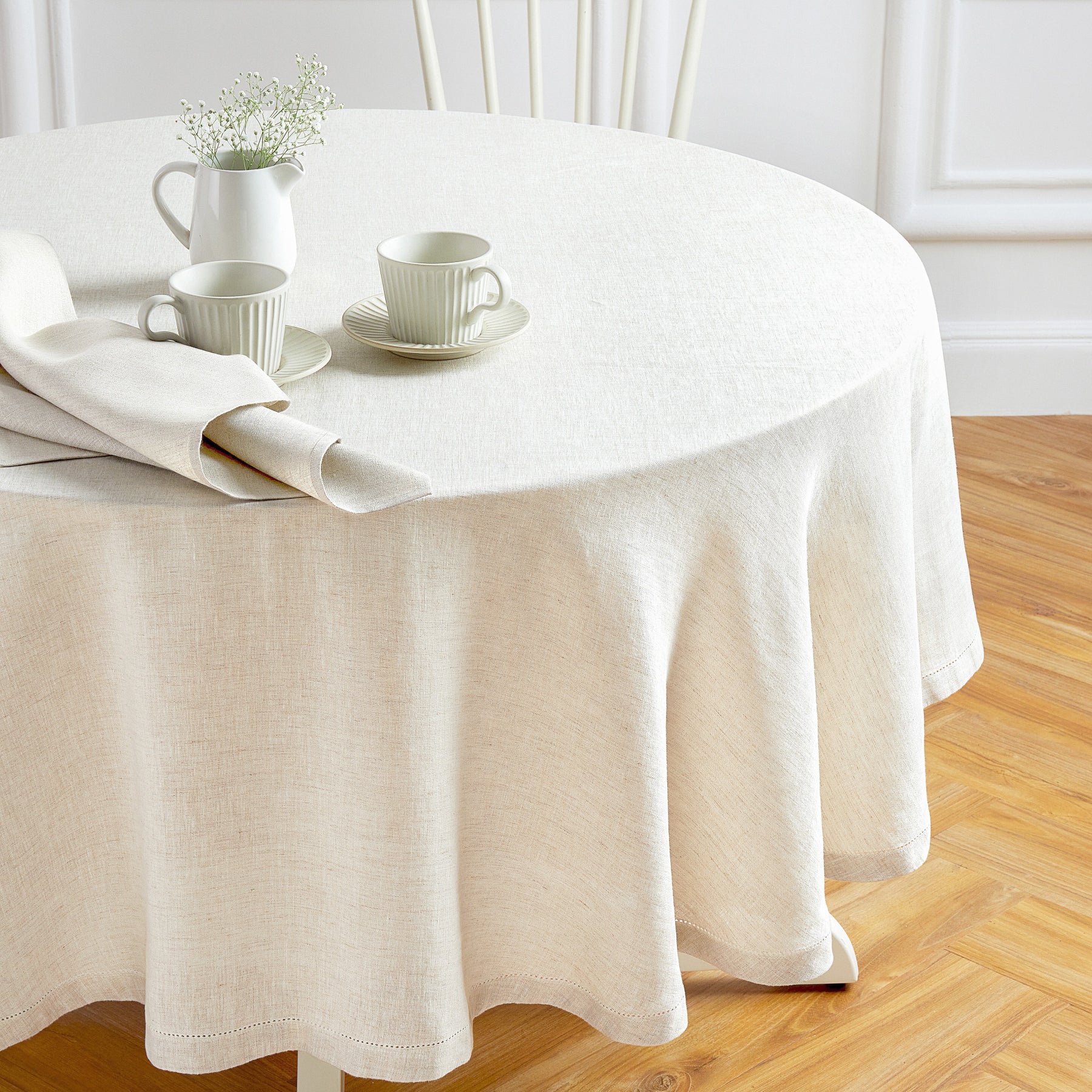 Sonoma Hemstitch Round Tablecloth - 60 Inch White Linen Table Cover for Dining, Parties & Special Events | Elegant & Durable Home Decor