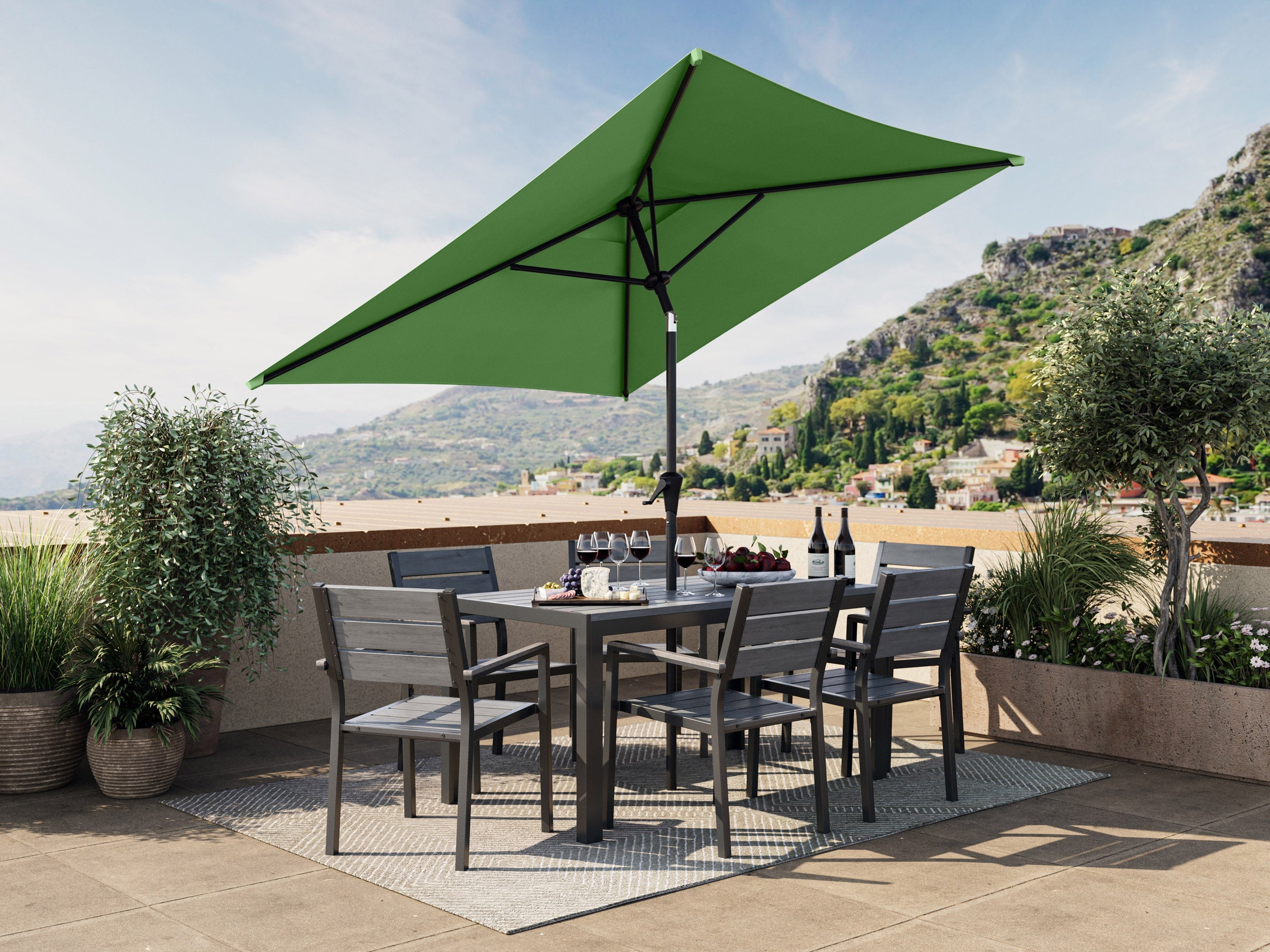 9ft Square Forest Green Patio Umbrella - Outdoor Sun Shade for Deck, Poolside, and Garden - UV Protection & Water Resistant